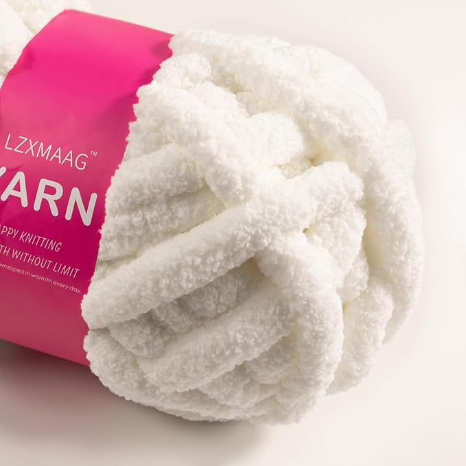 Chunky Yarn for Hand Knitting and Blankets – Super Soft Jumbo Chenille Yarn Pack for Crocheting, Bulky DIY Projects, 8 Skeins(Cream)