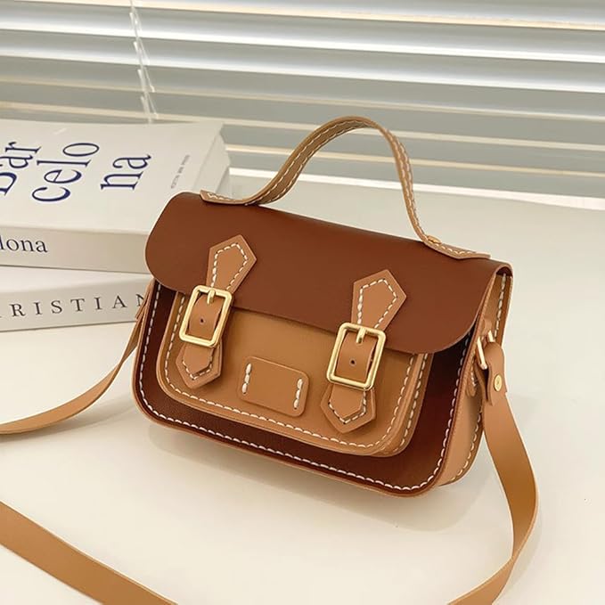 WADORN DIY Crossbody Bag Making Kits, PU Leather Shoulder Bag Sewing Set with Instruction Handmade Satchel Handbag Making Kit Purse Sewing Kit for Women Handicraft Gift, 9.8x3.5x6.7 Inch(Brown+Khaki)
