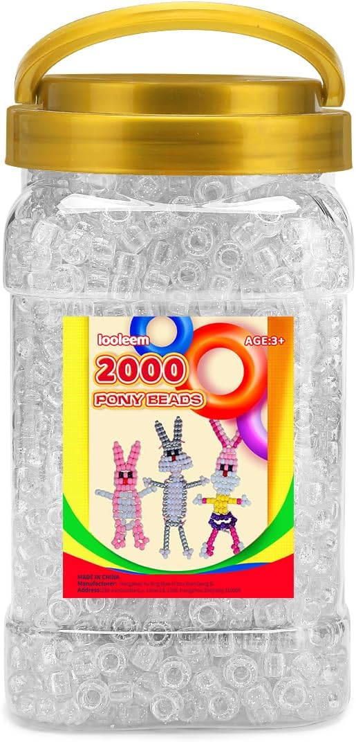 iooleem pony beads(2000pcs clear glitter pony beads), beads for bracelets making, beads for crafts, beading supplies, friendship bracelets making.