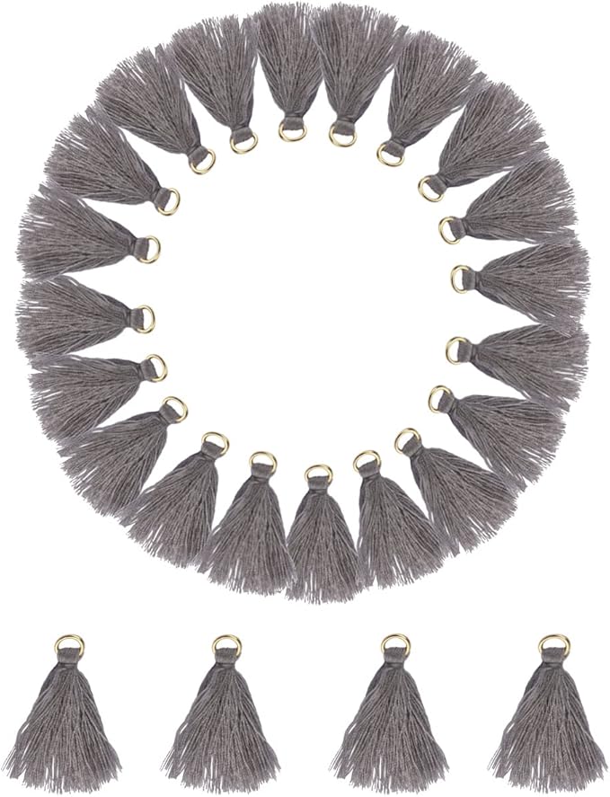 MSCFTFB 100 Pieces Mini Tassels with Jump Rings Mala Tassel Kit for Earring Necklace Jewelry Making Garland Keychain Charms Crafts Decorations (Grey)