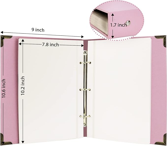 Vienrose Photo Album Self Adhesive 40 Pages Hardcover with DIY Scrapbooking Kit 3 Rings Paper Scrapbook for Lover Friends Kids Wedding Pink