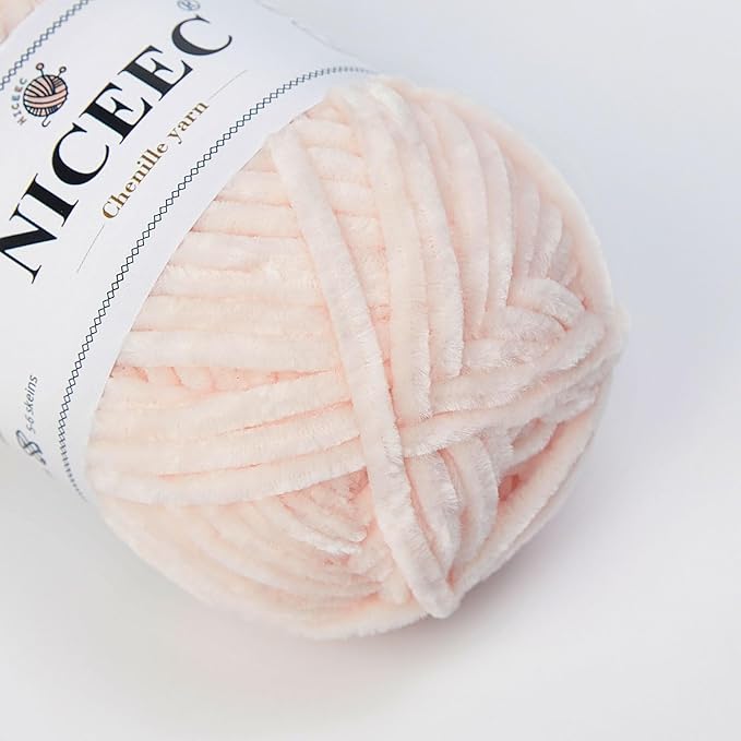 NICEEC 3 Skeins Soft Chenille Yarn Blanket Yarn for Knitting Fancy Yarn for Crochet Weaving DIY Craft Total Length 3×85m (3×93yds, 3×50g)_Skin