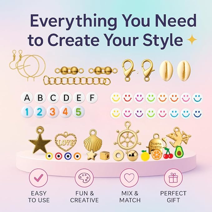 7500+Clay Beads Bracelet Making Kit for Girls- 24 Colors Heishi Beads with No Missing Letter Beads&Charms for DIY Friendship Bracelets and Jewelry Making kit,Arts and Crafts Gift for Teen Girls 6-12