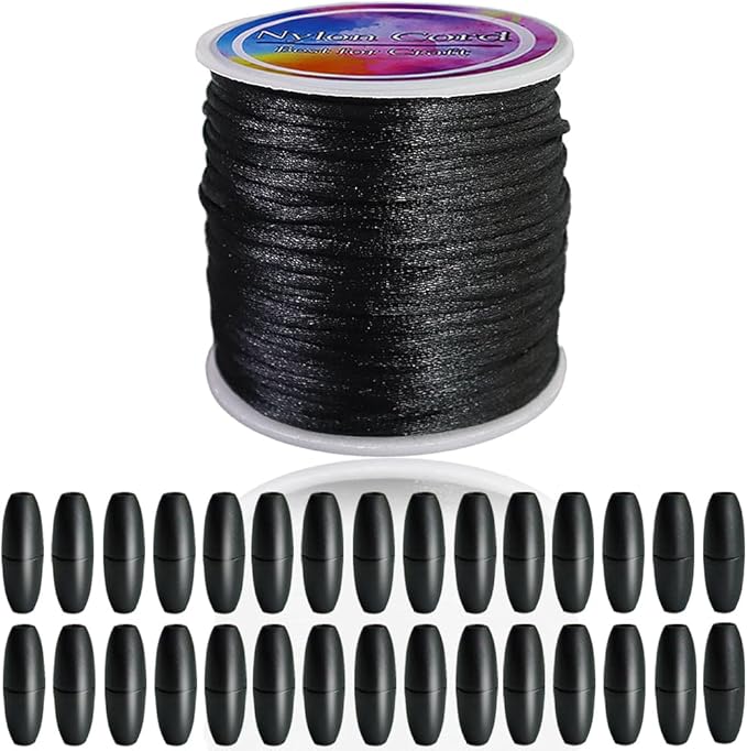 Ewparts Breakaway Clasp with Lanyard String 30 Pairs Safety Break Away Clasps Bead Barrel Connectors with 50m Black Nylon String 2mm Nylon Cord for Bracelets,Necklace,Adults Jewellry Making Craft Kit