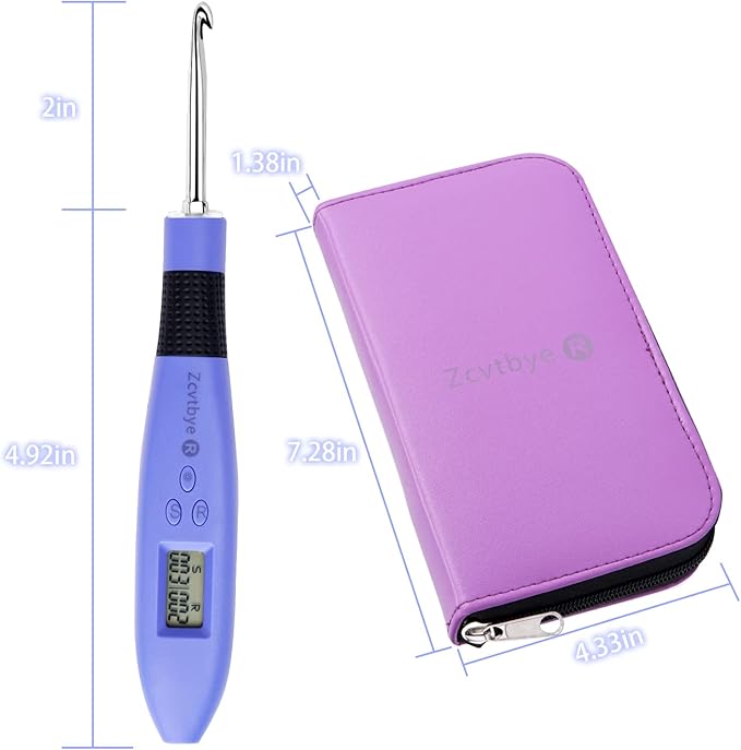 Counting Crochet Hook Set with Case – 12 Sizes Interchangeable Metal Heads (2.0–8.0mm), Rechargeable Light Up Crochet Hook with Digital Counter, Ergonomic Crochet Hooks Kit for Beginners & Experts