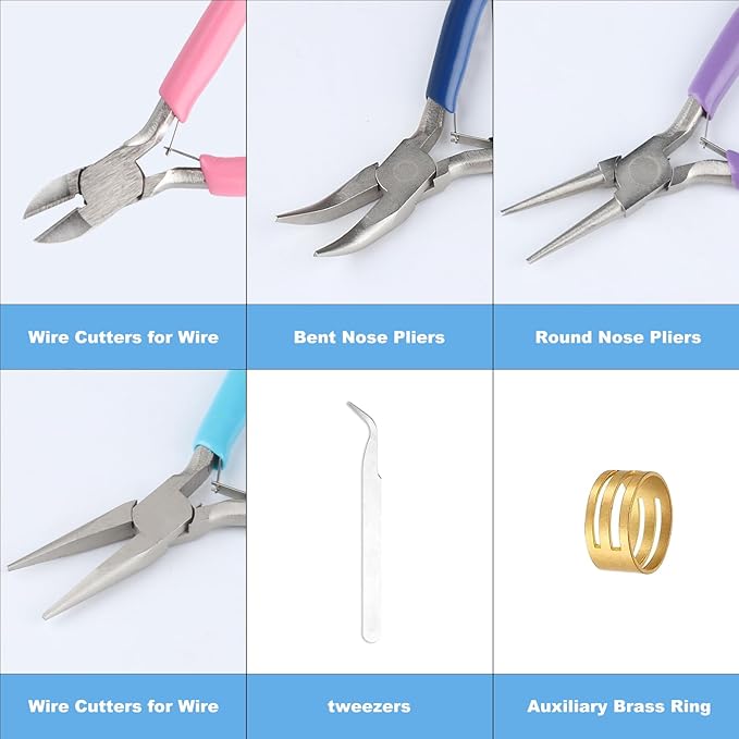 4 pack jewelry making pliers tools set, jewelry making needle nose chain nose round bent pliers wire cutter for bracelet beading diy craft jewelry making supplies