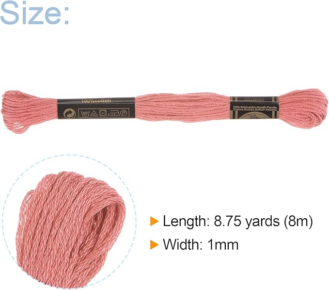 HARFINGTON 12 Skeins Embroidery Floss 8m Each Egyptian Long Fiber Cotton Cross Stitch Thread 26S/2x6 for Embroidery Projects Bracelet, Dark Pink