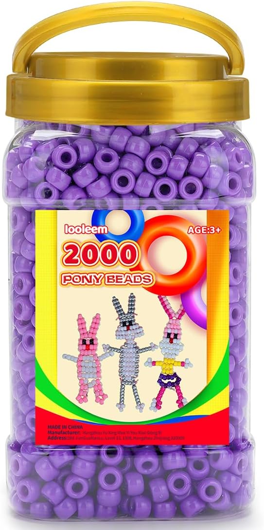 iooleem pony beads(2000pcs purple pony beads), beads for bracelets making, beads for crafts, beading supplies, friendship bracelets making.