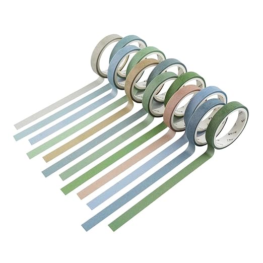 YUBBAEX 12 Rolls Washi Tape Set Natural Color Decorative Tapes for Arts, DIY Crafts, Journals, Planners, Scrapbook, Wrapping Wide -Salty Morandi- (Salty, 8mm x 12Rolls)