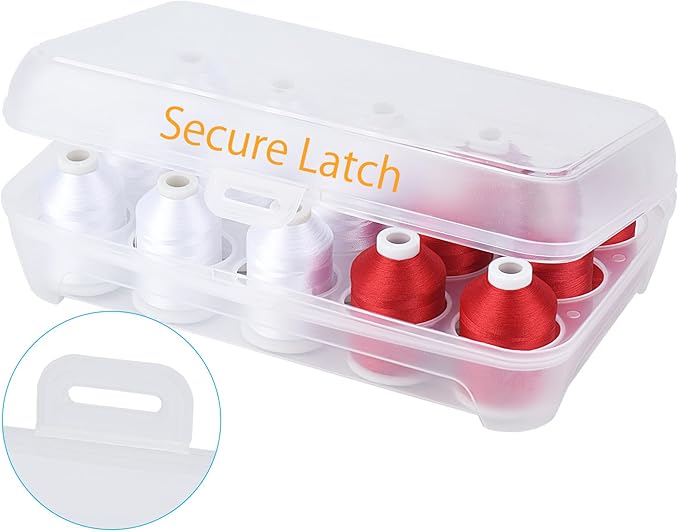 Simthread Machine Embroidery Thread 1000M White 001 + Red 800, with Storage Box Polyester 15 Spools Set for Embroidery Quilting Machine