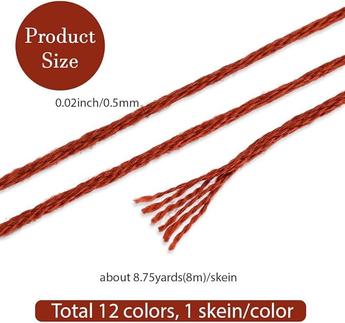 12 Skeins 6 Strands Hand Variegated Embroidery Floss Gradient Cross Stitch Thread Polyester Friendship Bracelet String Yarn Bracelets Threads Bulk for Sewing Knitting Craft Crochet Stitching