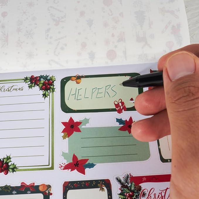 Christmas Wishes Scrapbook Stickers for Journaling Supplies, Pre-Cut Xmas Holiday Sticker Book for Junk Journals Scrapbooking Card Making Bujo, Planner, Album Craft, Adults