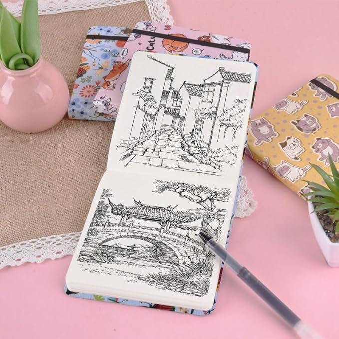 4.8" x 4.8" Square Art Sketchbook, 96 Sheets 80 GSM Artistic Drawing Painting Writing Paper,Mixed Media Sketch Book for Dry Media,Hardcover Journal Pocket Sketchbook.Blue Butterfly