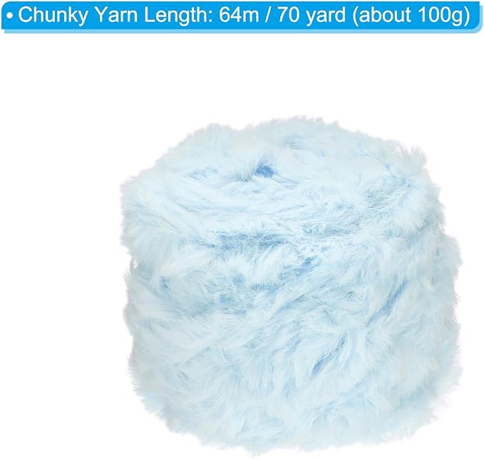 PATIKIL 70yds Faux Fur Yarn, Fuzzy Yarn Crochet Fluffy Yarn Soft Chunky Polyester Plush Fur Eyelash for Crocheting Knit Blanket Rug Sweater Scarf Hat Bear Craft, Light Blue