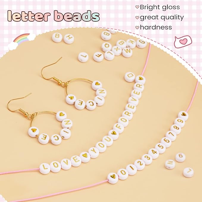 1400 Pcs Letter Beads Kit, 28 Styles White Acrylic Alphabet Letter Beads for Jewelry Making wiht Number Heart Bead Friendship Bracelet Kit