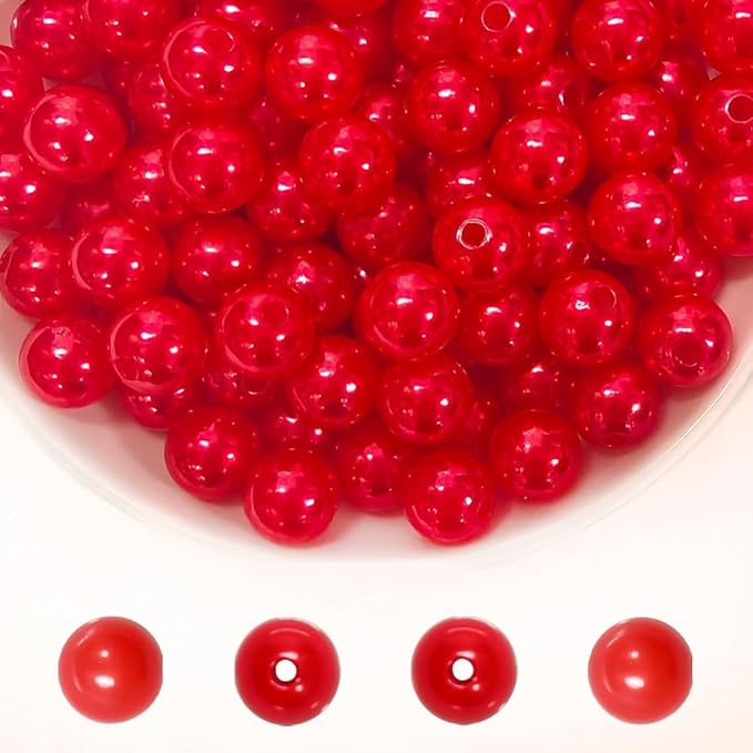 Pearl Beads for Jewelry Making Holes ABS Craft Beads with Holes for Jewelry Making, Bracelet, Necklace Crafting Bulk Bead Kit (10mm, Red/450 pcs)