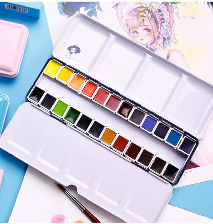Paul Rubens Watercolor Paint Set Artist Grade, 24 Vivid Colors with Portable Metal Box for Artists, Beginners, Hobbyists, Students