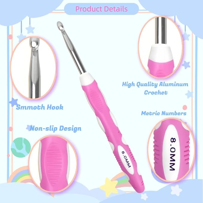 Novelchet Ergonomic Crochet Hooks Set, 13 Sizes Crochet Needles for Beginners with Case 2mm(B)-10mm(N)