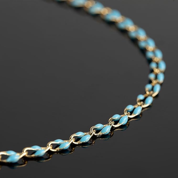 Gold Plated Brass Chains for Necklace DIY Jewelry Supplies, 2 Meters Light Blue Oil Drip Cable Bulk Chain Jewelry Making Supplies Findings