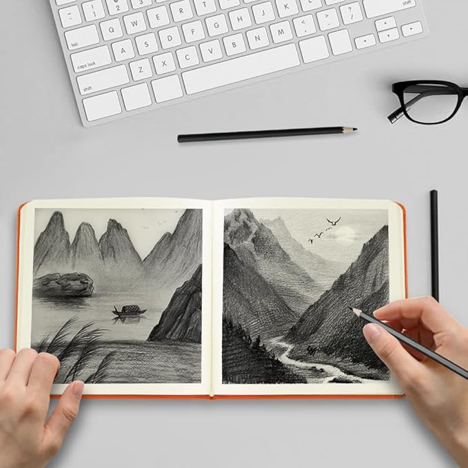 Square 5x5 inches 80gsm 96sheets/192 Pages Notebooks Blank Sketchbooks Travel Journal Pocket Hardcover Paint Writing Diary Memo Planner PU Leather Cover. Orange