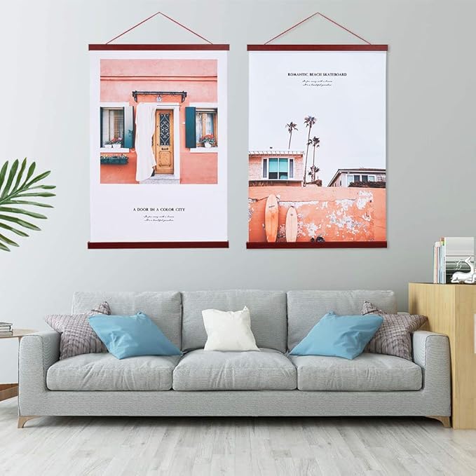 Artmag Magnetic Poster Hanger Frame, 40x27 40x30 40x60 Light Wood Wooden Magnet Canvas Artwork Print Poster Hangers Frames Hanging Kit (Mahogany, 40")