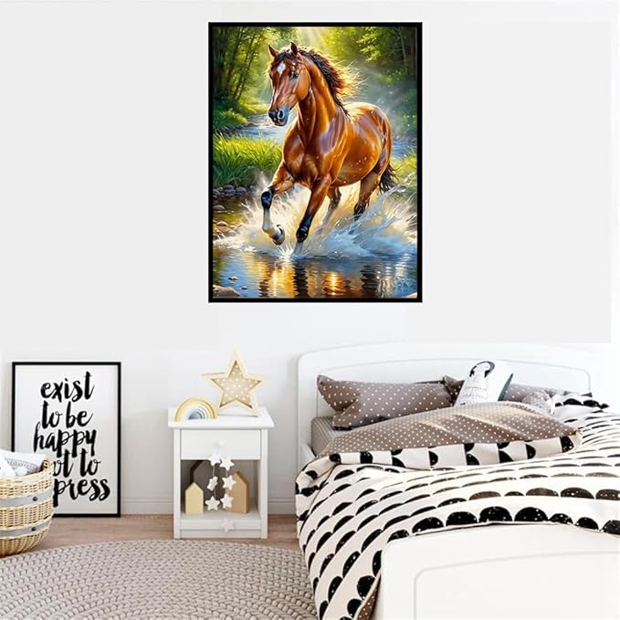 mrpwnle Horse Diamond Painting Kits for Adults - Horse Diamond Art Kits for Adults Beginners, 5D Round Full Drill Crafts Gem Art Painting Kits for Home Decor Gifts12x16 inch