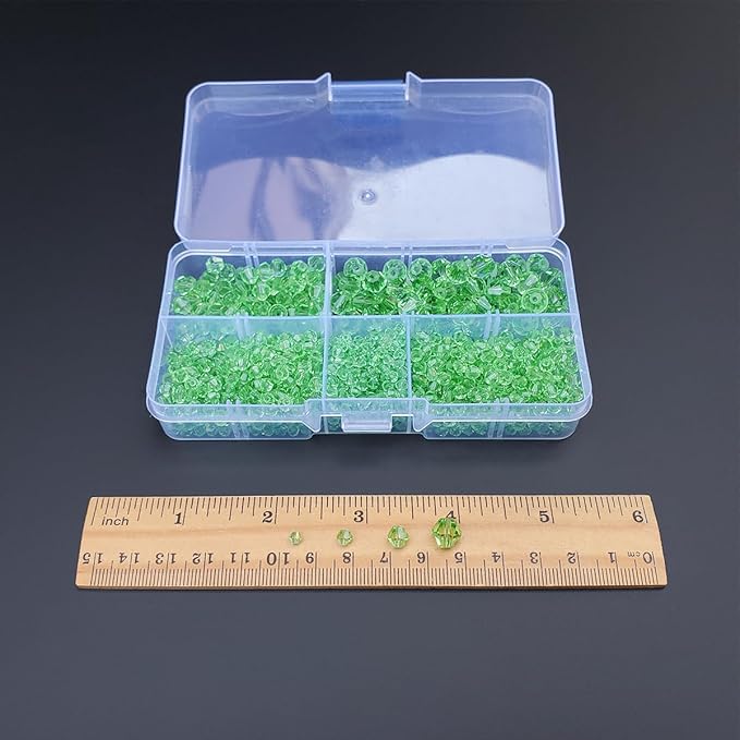 Peridot Bicone Glass Beads for Jewelry Making, Faceted Crytal Spacer Beads for Bracelet Necklace Earring (3mm 4mm 6mm 8mm Mixed Sizes, 1040pcs)