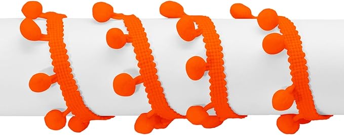 Homiest 10 Yards Pom Pom Trim for Sewing, 1 Inch Wide Bright Orange Ribbon Bundles Textured Fabric Fringe Ribbon, 13mm Ball Pompom Trim for DIY Crafts Curtain Clothes Pillow Home Decoration