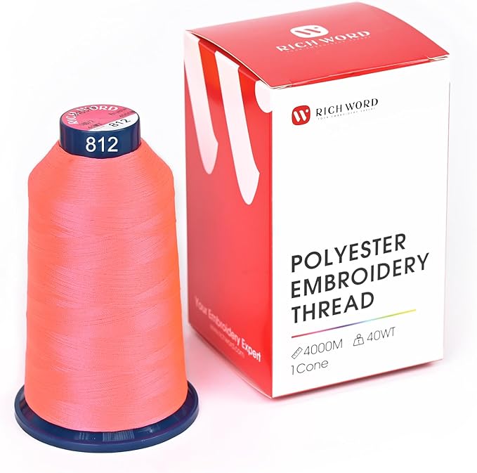 Poolin Embroidery Machine Thread Richword Selected Pink 4000M 40WT Polyester Embroidery Thread – Smooth, Strong Single Spool for Home & Commercial Machines 0812