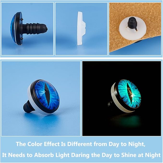PH PandaHall 20 Sets Glow in The Dark Safety Eyes, 20mm Luminous Plastic Safety Craft Eye Dragon Eye Cabochons Crochet Eyes with Washer for Crochet Stuffed Animal Teddy Bear Halloween Decor, Blue