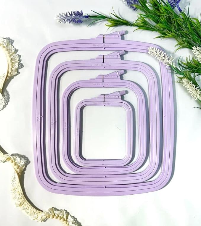 nurge lilac 4 pcs set plastic square embroidery hoop, cross stitch hoops, punch needle hoop , diy craft sewing,abs plastic embroidery hoops