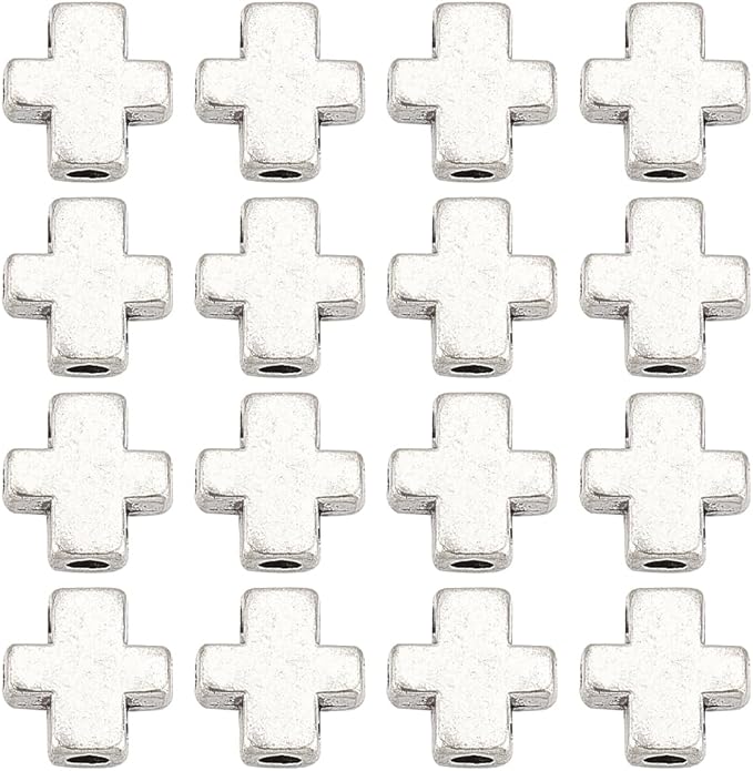 SUNNYCLUE 100Pcs Silver Tibetan Style Alloy Crosses Mini Pocket Crosses in Bulk Tiny Crucifix Charms Easter Crucifix Loose Spacer Beads for Jewelry Making Beading Supplies