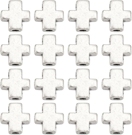 SUNNYCLUE 100Pcs Silver Tibetan Style Alloy Crosses Mini Pocket Crosses in Bulk Tiny Crucifix Charms Easter Crucifix Loose Spacer Beads for Jewelry Making Beading Supplies