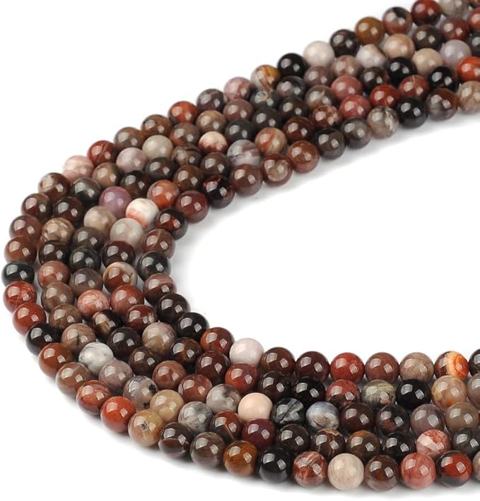 4mm Natural Petrified Wood Gemstone Round Loose Beads Crystal Stone Bracelet Necklace Accessories Crafts for Jewelry Making DIY,1 Strand 15"