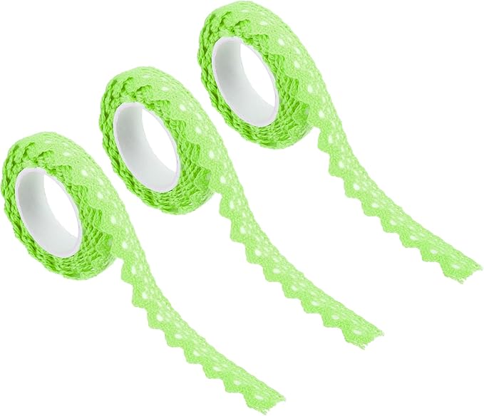 PATIKIL 0.6" Wide 2 Yards Self-Adhesive Lace Tape Lace Ribbon, 3 Pack Cotton Washi Trim Stickers Masking Decorative for Craft Scrapbook DIY Card Making, Green