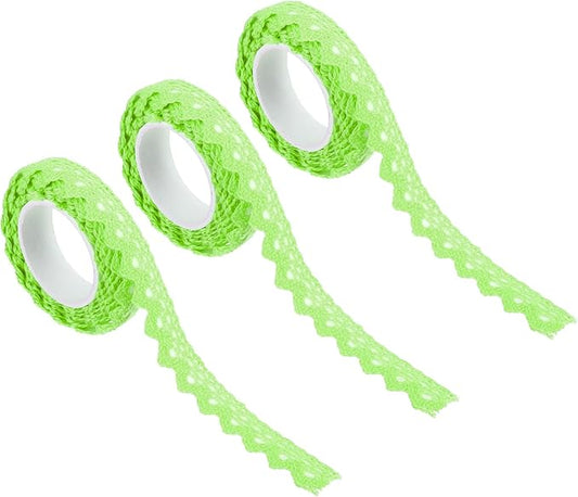 PATIKIL 0.6" Wide 2 Yards Self-Adhesive Lace Tape Lace Ribbon, 3 Pack Cotton Washi Trim Stickers Masking Decorative for Craft Scrapbook DIY Card Making, Green
