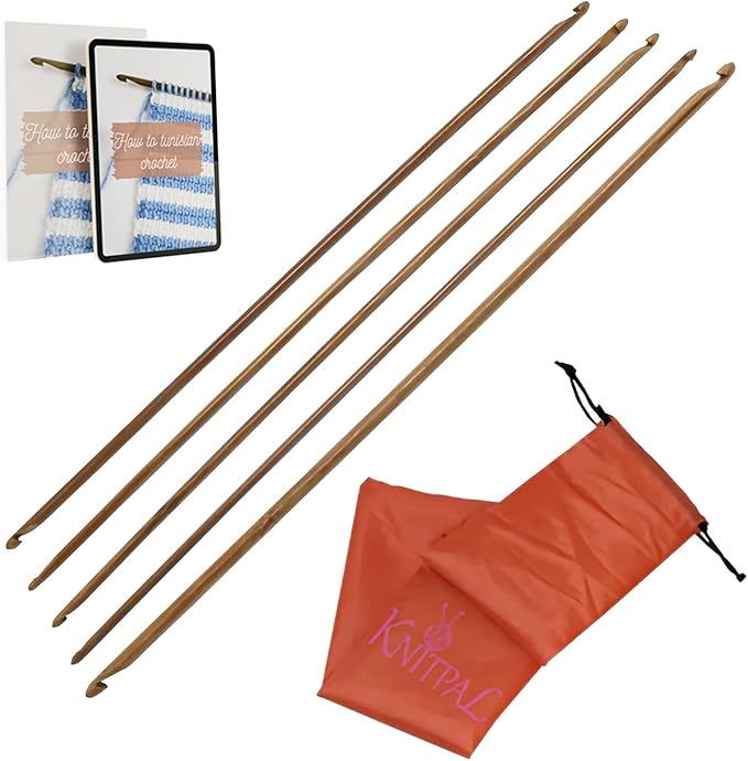 KnitPal Double Ended Tunisian Afghan Crochet Hooks Set - Tunisian Crochet Hooks - 16 in (40cm) Long 6 US Sizes: K/6.5mm, 7mm, L/8mm, M/9mm, N/10mm, O/12mm