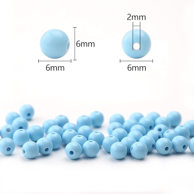 bonny boxx 1000pcs 6mm smooth aquamarine acrylic round beads, plastic resin bubblegum balls chunky gumball beads for necklace and bracelet making, crafting supplies