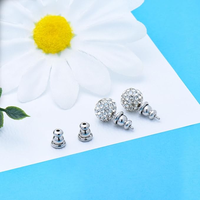 earring backs replacements,bullet earring backs for studs/droopy ears, secure locking backings for sensitive ears, hypoallergenic&comfortable (white gold 6 pcs)