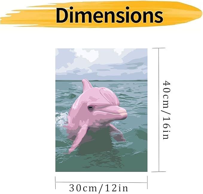 CHWGLFGG Paint by Numbers Kit for Adults Beginner, Pink Dolphin Adult Paint by Number Kits on Canvas, DIY Acrylic Oil Easy Painting by Numbers for Home Wall Decor 12X16 inch (Without Frame)