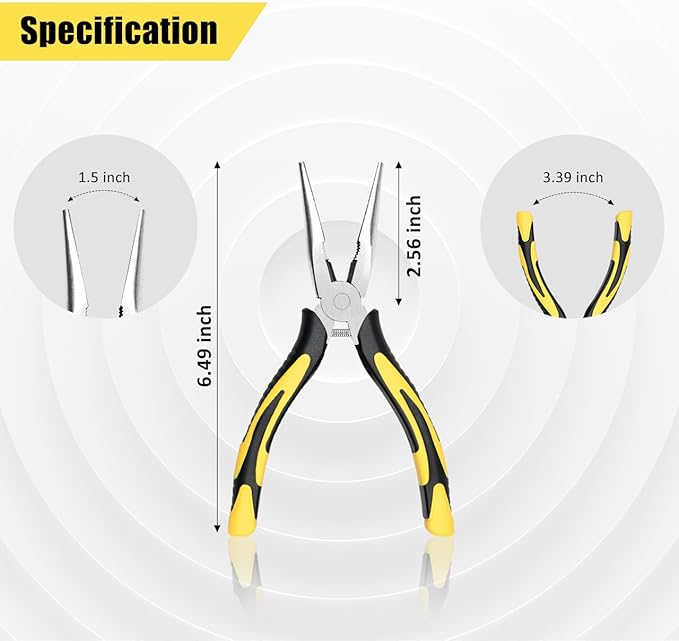 zuzuan premium long needle nose pliers-6’’, paper clamp precision, high carbon steel, soft grip with wire cutter, long nose cutting pliers for home, fishing, jewelry, crafts,2pcs