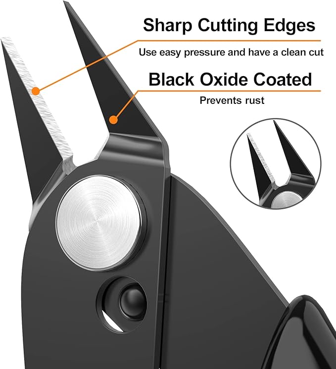 boenfu precision wire cutter jewelry zip tie cutters 5 pack flush cutters nippers small side cutting pliers for 3d print, plastic models, jewelry, electronics, black, 5 inches