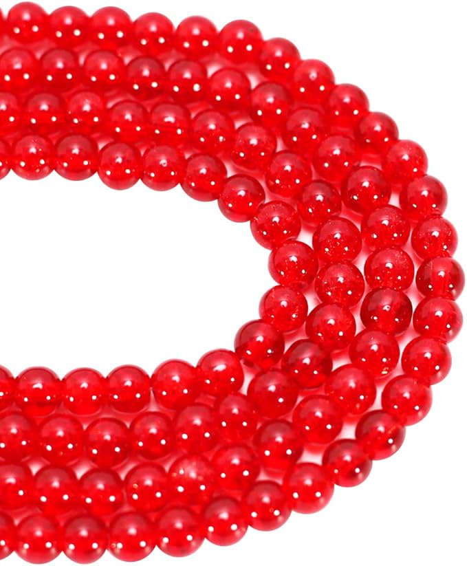1050pcs Red Crackle Glass Beads Handcrafted Round Lampwork Smooth Loose Beads for Bracelet & DIY Jewelry Making 6mm