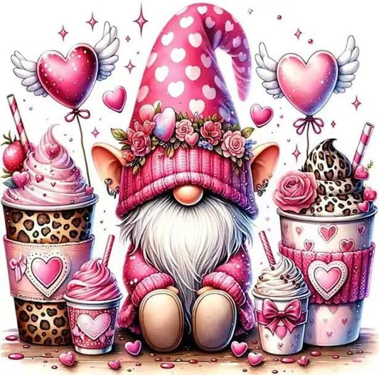 KYOQFVN Valentine's Day Gnome Paint by Numbers Kit for Adults - DIY Pink Heart Painting by Number on Canvas，Acrylic Paints Lovers Decor Paint by Number Kits 16×16 Inch（Without Frame）