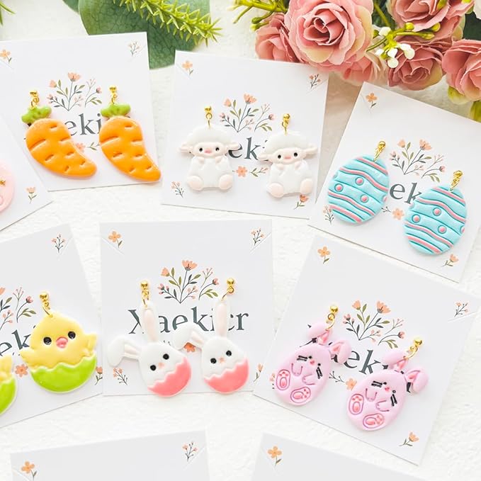 Easter Polymer Clay Cutters Set - 12pcs Sharp & Durable Bunny, Chick, Egg & Lily Shapes for DIY Earring Jewelry Making, Soft Clay Crafts & Spring Holiday Supplies