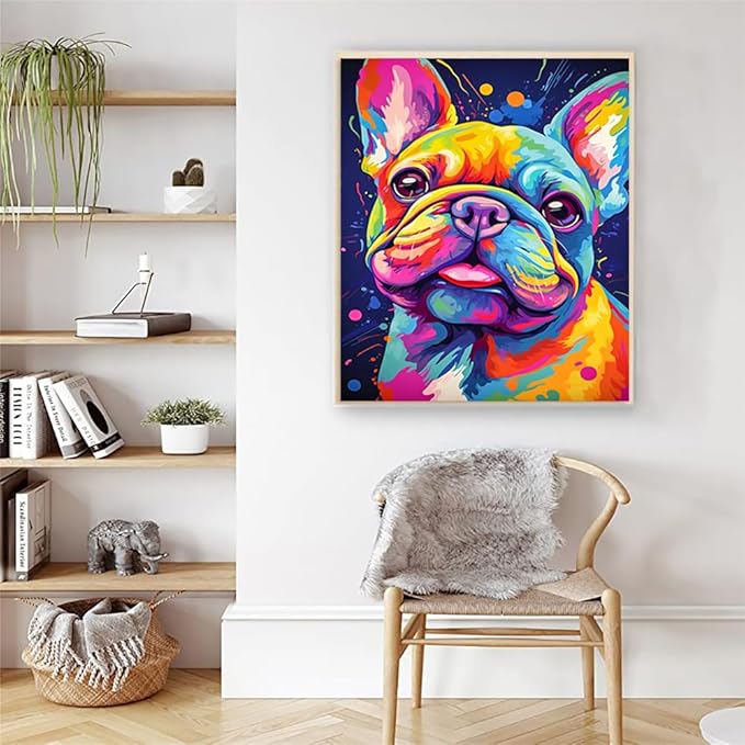 Artunion Colorful French Bulldog Paint by Numbers for Adults, Dog Animal Paint by Number Kits, DIY Oil Painting Paint by Number Kits on Canvas Arts Craft for Home Wall Decor 16x20 Inch
