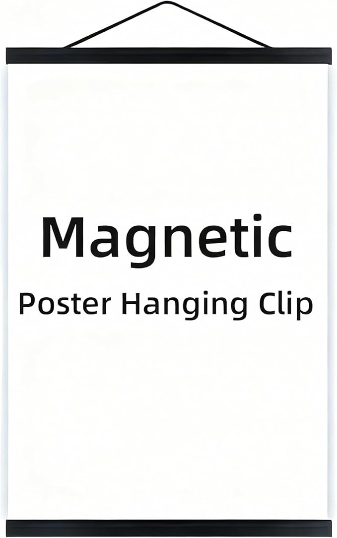 GrittyGrace Magnetic Poster Hanger Frame for 8x10 8x12 8x24 Movie Music Posters Wall Art,Teak Wood Picture Frames for Large Canvas Diamond Map Decor, Living Room Calendar Banner Tapestry Photo Hanging Stand (Black, 8in/21cm)