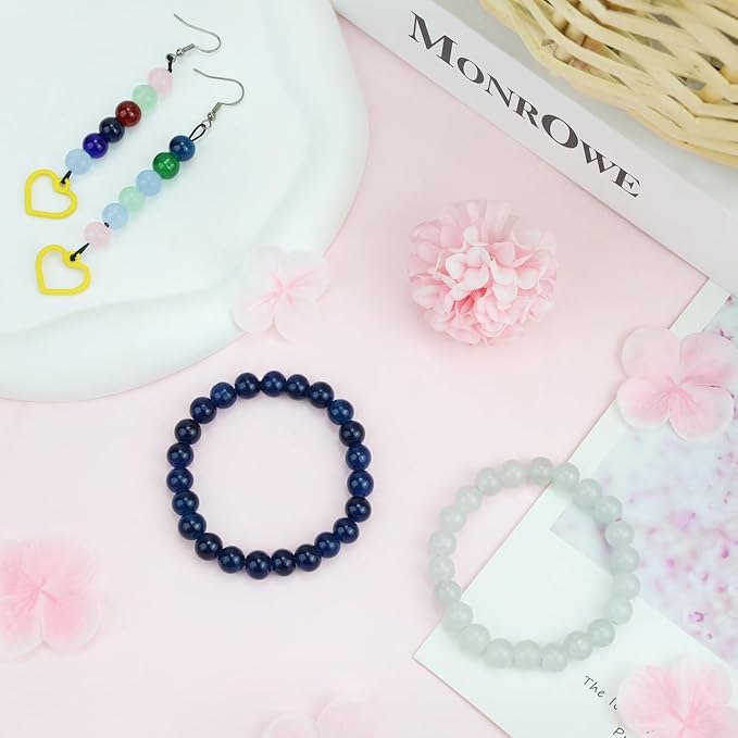 500Pcs White Round Glass Beads 8mm for Necklaces, Clear Glass Crystal Beads for Bracelet Making Kits Earring Bracelets and DIY Crafts(White)