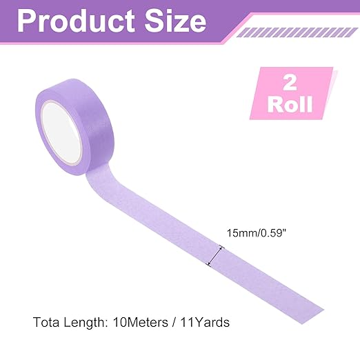 uxcell 2 Rolls Colored Washi Tape, 11 Yards x 0.6" Colored Masking Tape Painters Tape, Decorative Masking Tape for Arts & Crafts Labeling DIY Scrapbooking Gift Wrapping, Purple