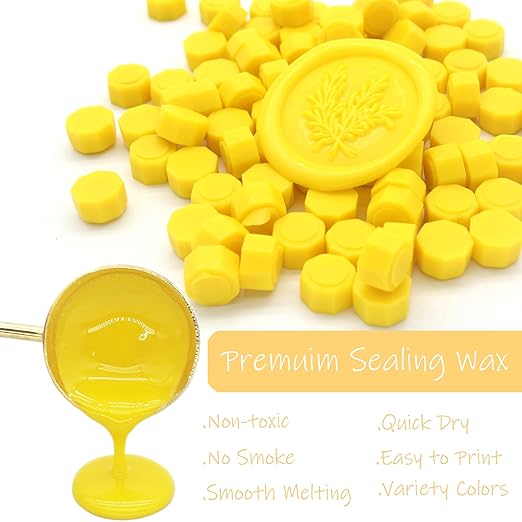 250pcs Wax Seal Beads Yellow, Andotopee Premium Sealing Wax Beads for Stamp Seals, Octagon Seal Stamp Pellets Refill Pack for Wedding Invitation, Letter Envelope, Scrapbook DIY Crafts (Yellow)